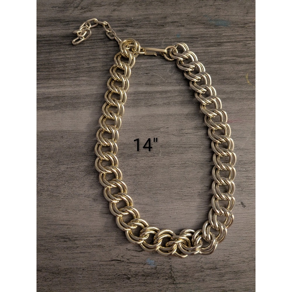 Vintage Gold Tone Chunky Double Curb Link Choker Necklace Statement Adjustable